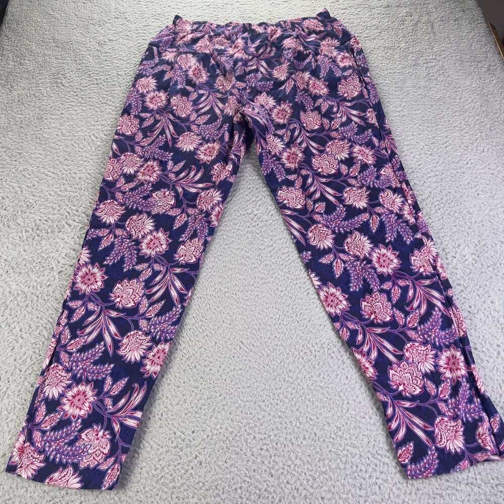 Xirena Payton Pants Womens Medium Blue Pink Floral Elastic Waist Relaxed Preppy